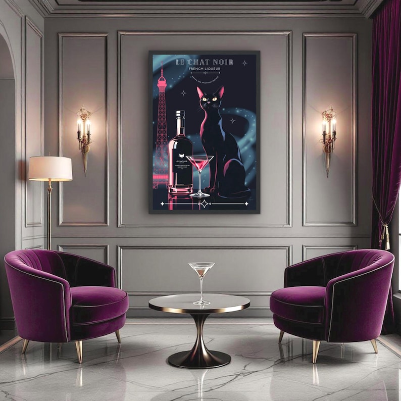 Le Chat Noir Black Cat French Art Deco Cocktail Poster Print - Paris Wall Decor image 1