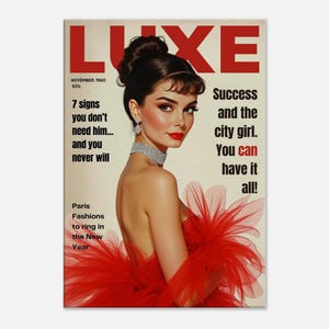 Estampado de glamour de moda vintage de Audrey Hepburn de 1960
