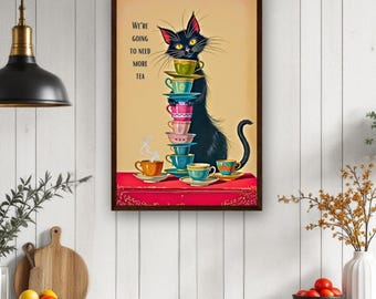 Knäppa katt tekopp konstposter - Inramad köksväggkonst