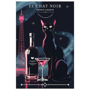 Le Chat Noir Black Cat French Art Deco Cocktail Poster Print - Paris Wall Decor image 4