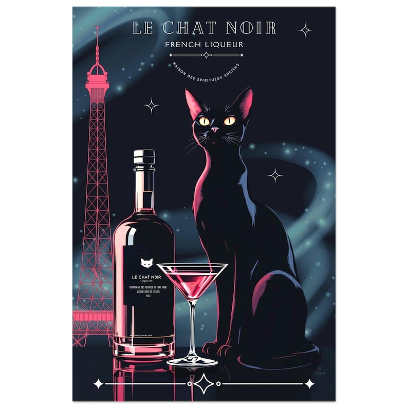 Le Chat Noir Black Cat French Art Deco Cocktail Poster Print - Paris Wall Decor image 4