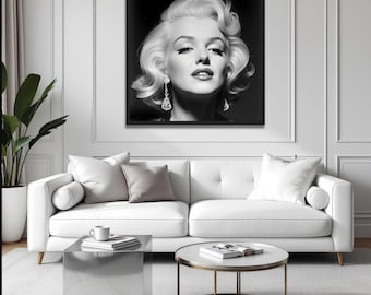 Marilyn Monroe Black White Art Poster Print - Old Hollywood Glam