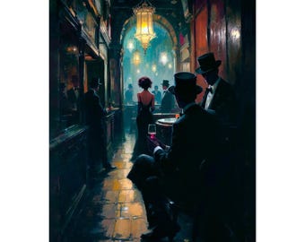 Prohibition Speakeasy Art Deco Print - Vintage Gatsby Framed Bar Decor