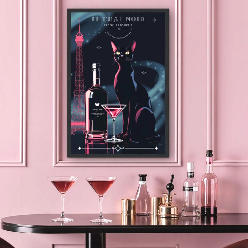 Le Chat Noir Black Cat French Art Deco Cocktail Poster Print - Paris Wall Decor image 2