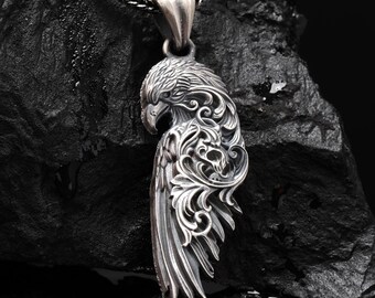 925 Silver Oxidized Bird Pendant | Handmade Eagle Necklace for Men | Gothic Hawk Jewelry | Silver Pendant Necklace | Unique Gift for Him