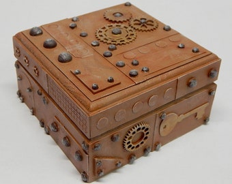 Steampunk Style Treasure Box Small Jewelry Assemblage Rusty Mauve