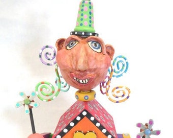 Assemblage Art Mixed Media Mobile Home "House Guest" Character