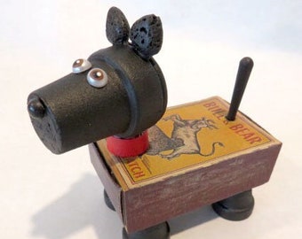 Assemblage Art Mini Mutt Matchbox Dog Scottie Figure #232B