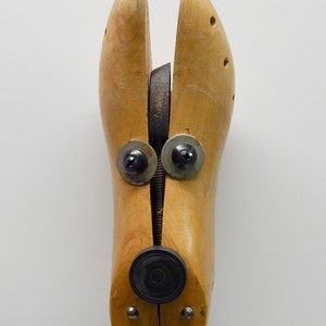 Assemblage Art Found Object Wooden Shoe Stretcher Hound Dog #1