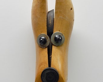 Assemblage Art Found Object Wooden Shoe Stretcher Hound Dog #1