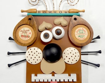 Mixed Media Wood Assemblage Character Brown WhackADoodle Dog