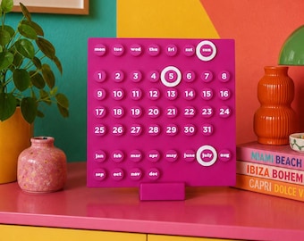 Calendrier perpétuel imprimé en 3D | Calendrier de bureau design | Décoration rétro | Cadeau original | Couleurs personnalisables