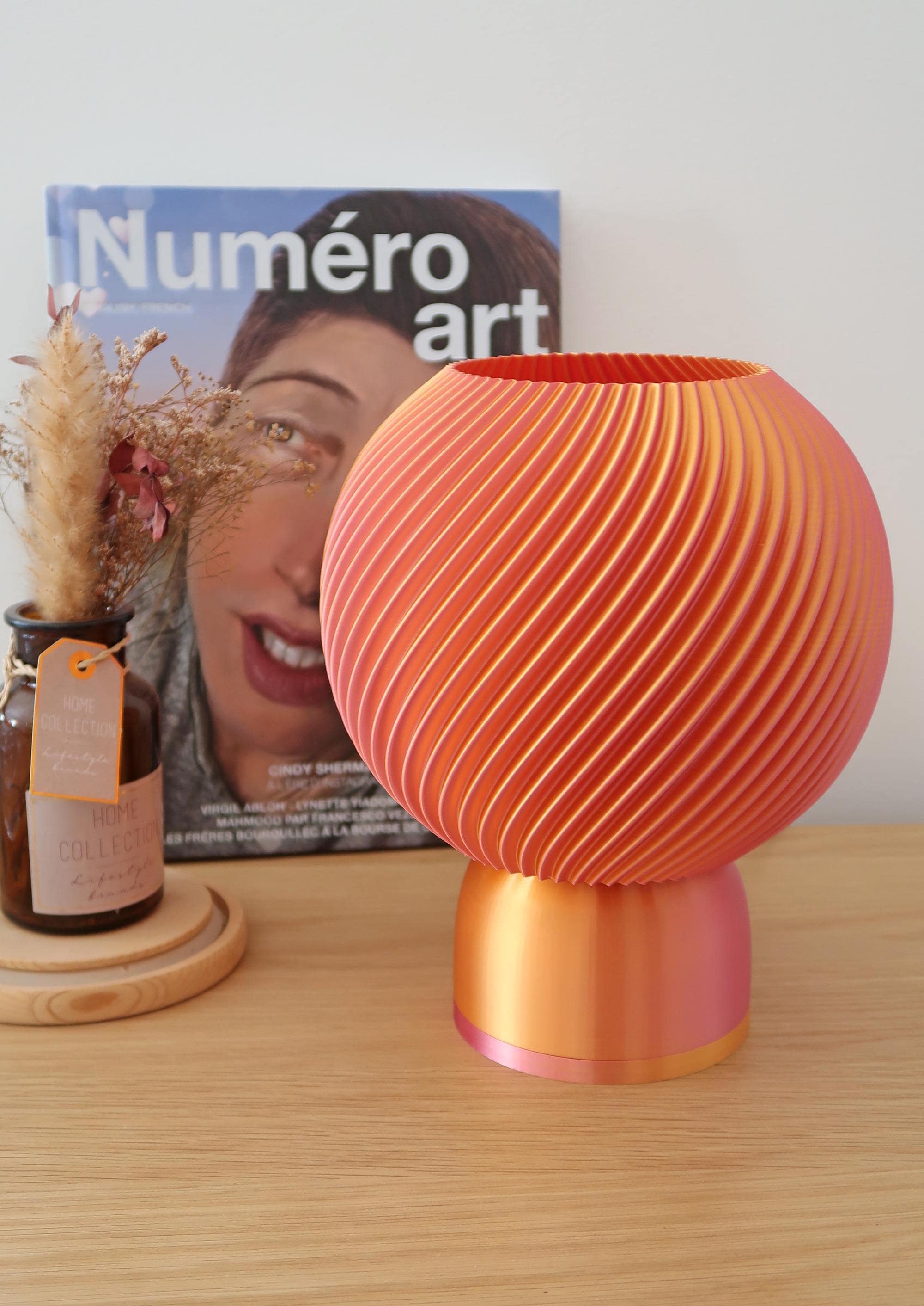 Lampe chevet ronde orange - Décoration