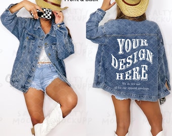MWW On Demand® Denim Jacket Mockup Back and Front Women Oversized Jacket Mockup Cowgirl Mockup Western Mockup Bridesmaid Mockup Bachelorette
