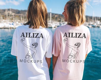 Mockup Comfort Colors 1717, Bianco e Fiori, Duo di Due Donne - Download Digitale