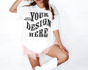 White Comfort Colors®  1717 Coquette T-Shirt Mockup Bridesmaid Mockup Cowgirl Mockup Selfie Cowgirl Tshirt Mockup Western Shirt Mockup White