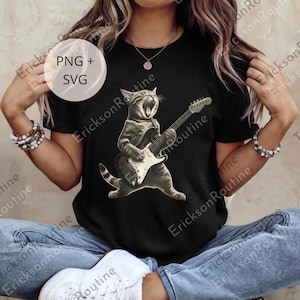 Rock Cat Playing Guitar Vintage png, Retro Funny Guitar Cat Digital File, Cat Lovers, Rock Lovers Gift, Funny Gift, Rocker png