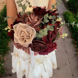 Bridal bouquet boho faux flower burgundy and dusty rose flowers