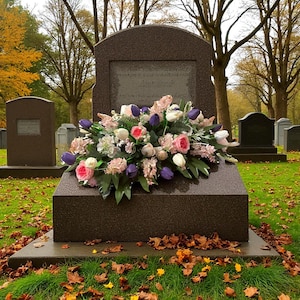 Cemetery Saddle Arrangement Bunt – Künstliche Tulpen, Pfingstrosen & Blumenmix
