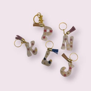 Personalized Resin Letter Keychains with Real Flowers & Tassel