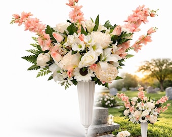 Pink & White Silk Flower Cemetery Arrangement One Sided