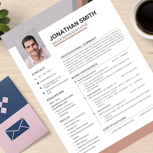 2 versiones de currículum de una página / Representante de ventas / Currículum / CV / Plantilla / ATS / Diseño moderno / Canva / Edición fácil / Carta de presentación