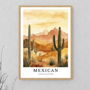 Impressão de arte do interior do México – Pôster minimalista de paisagem desértica – Arte de parede rústica A4, A3, A2