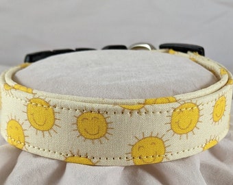 Happy Sunshine on yellow pet, dog or cat collar.