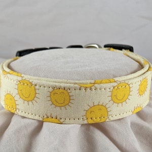 Happy Sunshine on yellow pet, dog or cat collar.