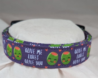 Purple Olive Me Loves Olive You pet, dog or cat collar.