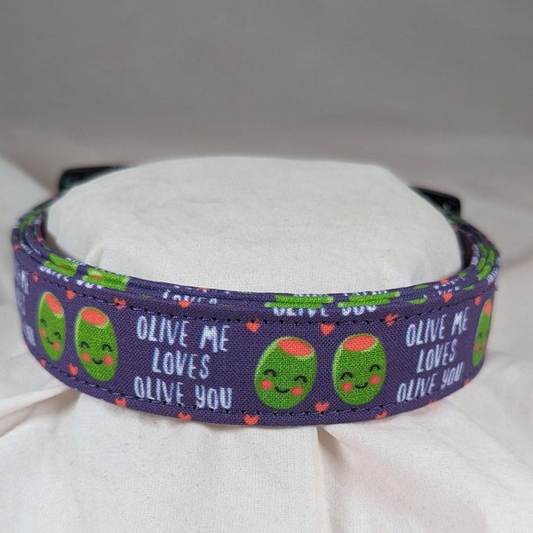 Purple Olive Me Loves Olive You pet, dog or cat collar.