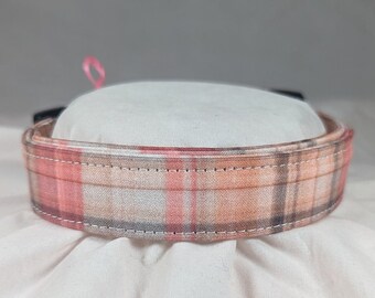 Peach plaid collar for dogs, cats or pets.