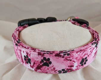 Bright pink tie dyed paw prints collar for dogs, cats or pets.