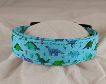 Turquoise watercolor dinosaur pet, dog or cat collar.