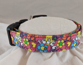 Hippy Love Peace Music pet, dog or cat collar.