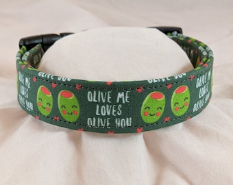 Green Olive Me Loves Olive You pet, dog or cat collar.