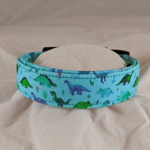 Turquoise watercolor dinosaur pet, dog or cat collar. image 1