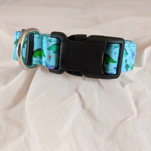 Turquoise watercolor dinosaur pet, dog or cat collar. image 2