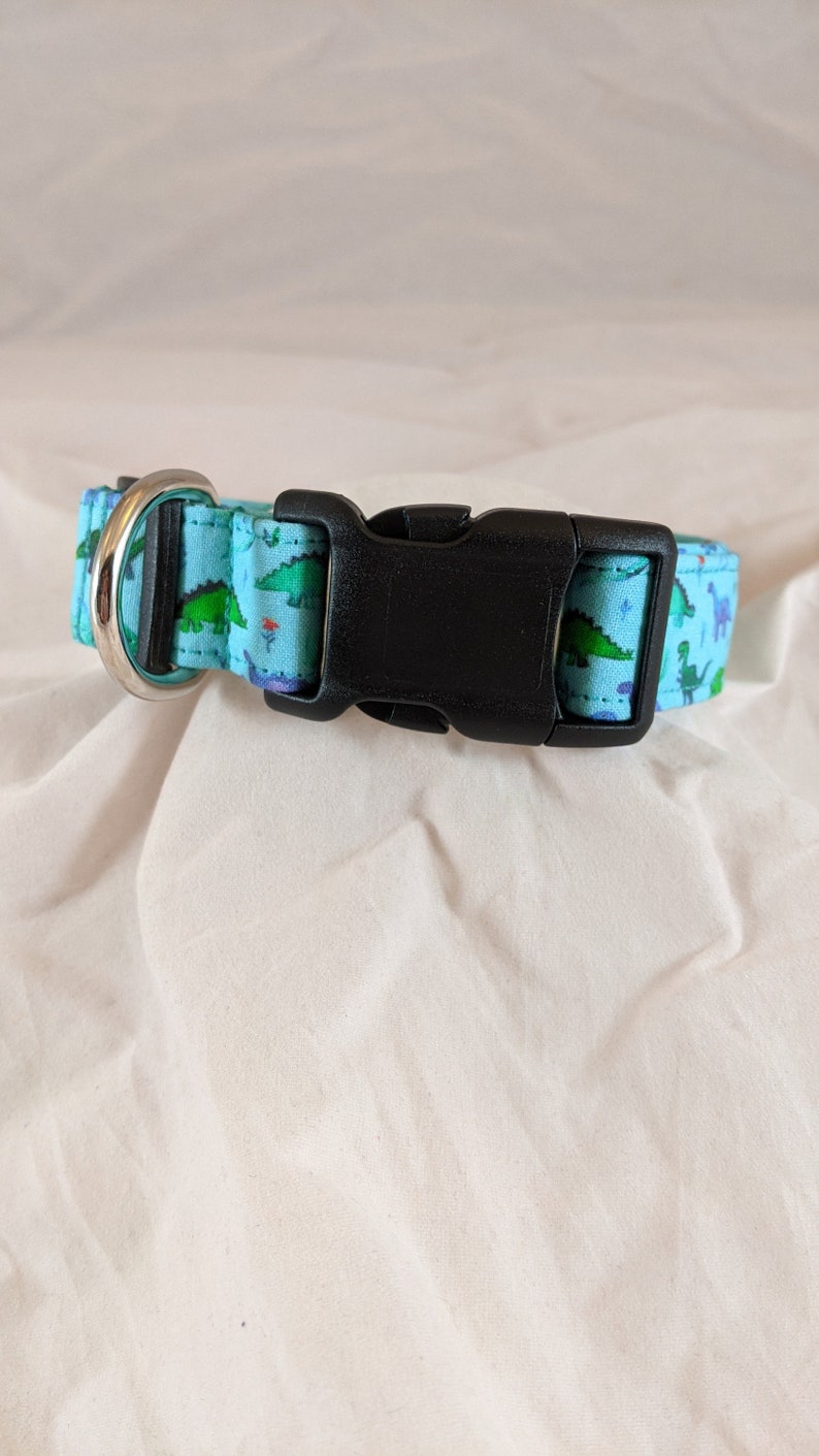 Turquoise watercolor dinosaur pet, dog or cat collar. image 2