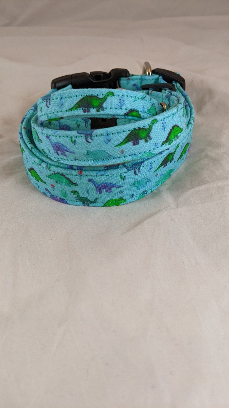 Turquoise watercolor dinosaur pet, dog or cat collar. image 5