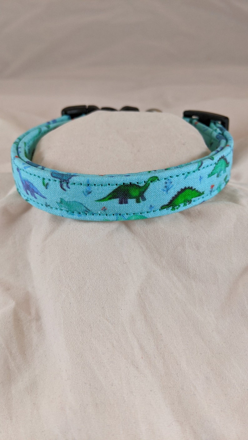 Turquoise watercolor dinosaur pet, dog or cat collar. image 3