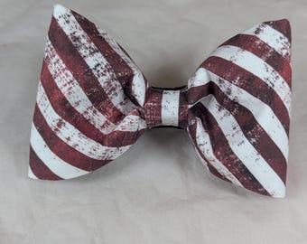 Maroon and White Grunge stripped  bow collar accessories
