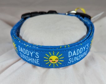 Daddy's Sunshine on blue pet, cat or dog collar.