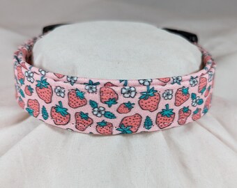 Pink strawberry and flowers pet, dog or cat collar.