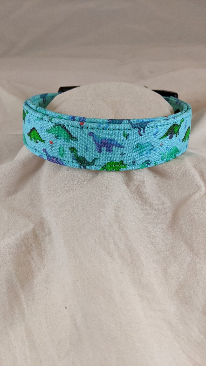 Turquoise watercolor dinosaur pet, dog or cat collar. image 1