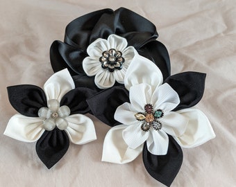 Elegant black and white flower collar accessories