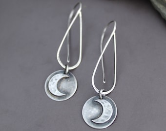 Crescent Moon Earrings | Silver Moon Earrings | Silver Dangle Earrings | Dangle Moon Earrings | Silver Threader Earrings | Celestial Jewelry
