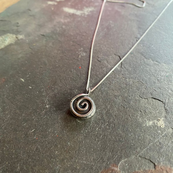 Silver Spiral Necklace, Reclaimed sterling silver jewelry