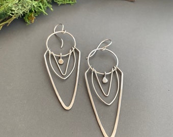 Sterling Silver Long Geometric Statement Earrings