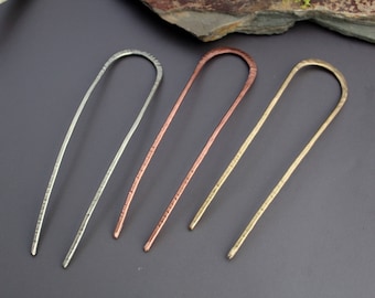 Metal hair fork Mixed metal hair pin hammered metal bun pin boho hair accessory silver, brass, copper bun pin